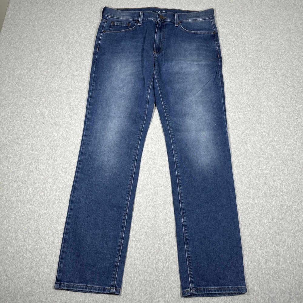 Mott & Bow Slim Olive Jeans Men's 34x32 Blue Medium Wash Straight Leg Stretch